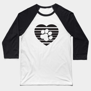 Cat Paw Heart Valentine - Black Baseball T-Shirt